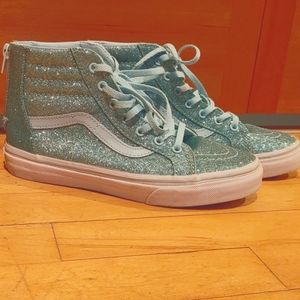 Vans youth glittery, light blue, high tops sneakers.